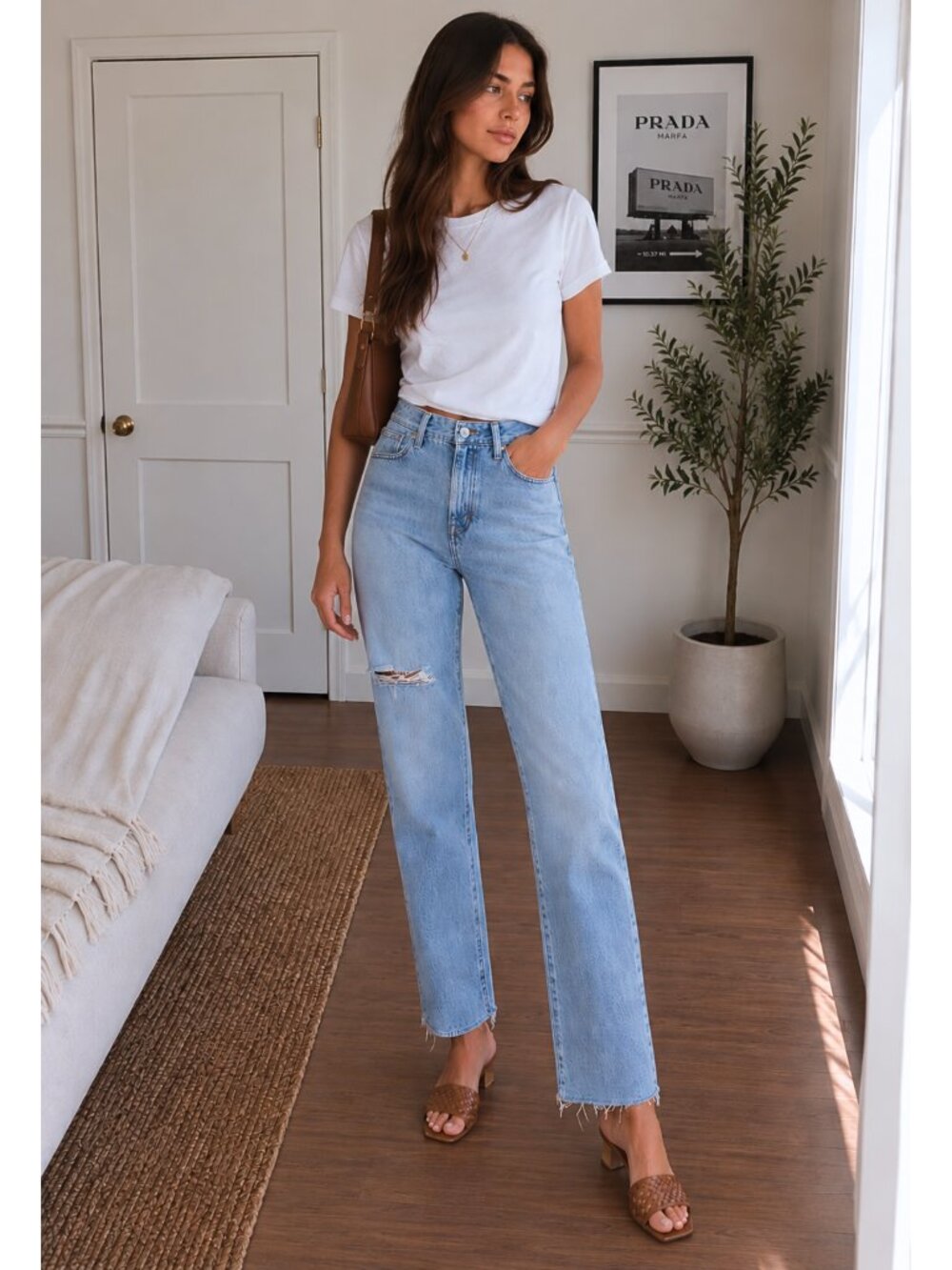 Madewell Tall ’90s Straight Jeans 25T Revoir Wash Distressed Raw Hem $128